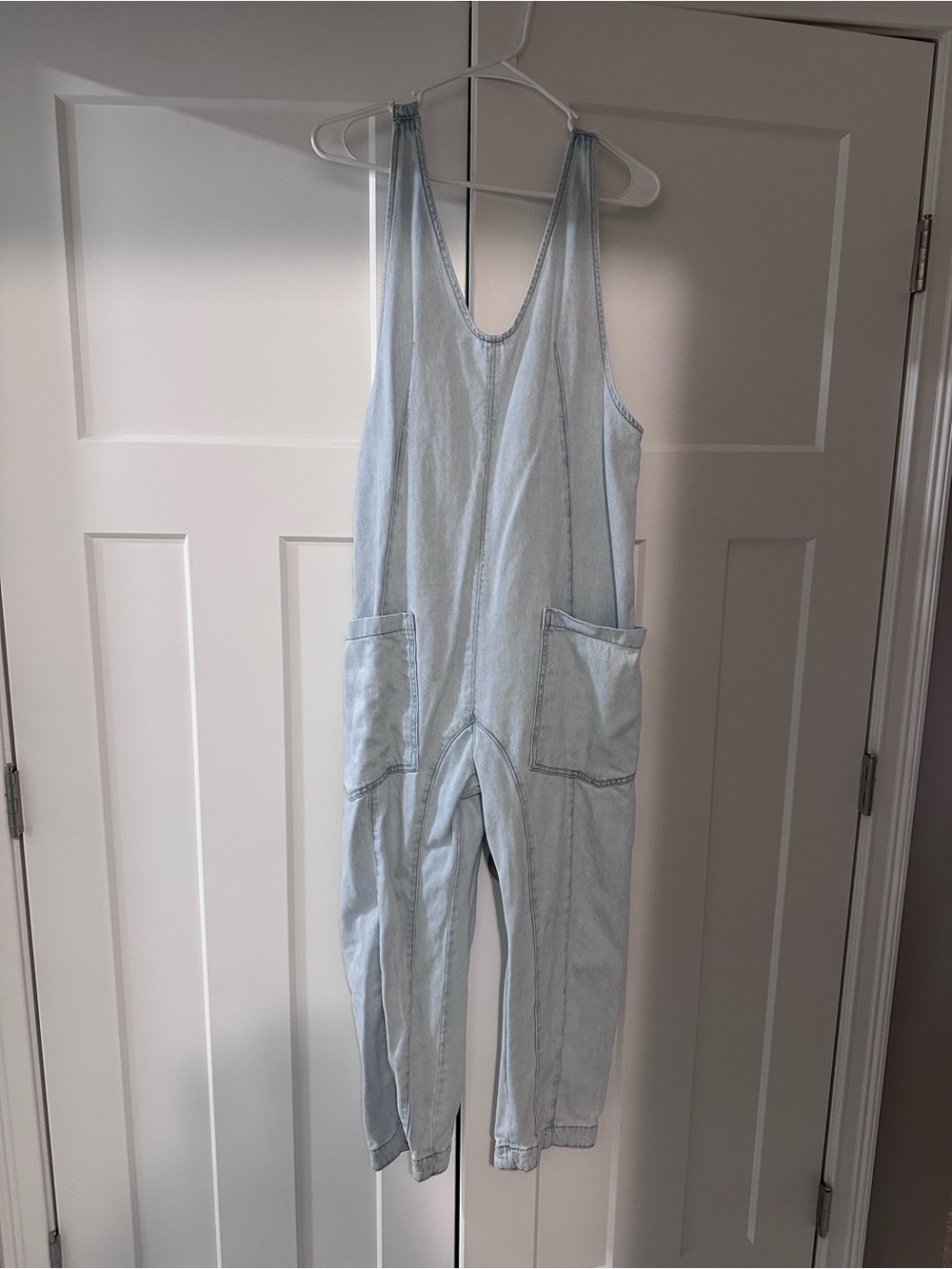 Free People We the Free High Roller Light Blue Denim Jumpsuit
